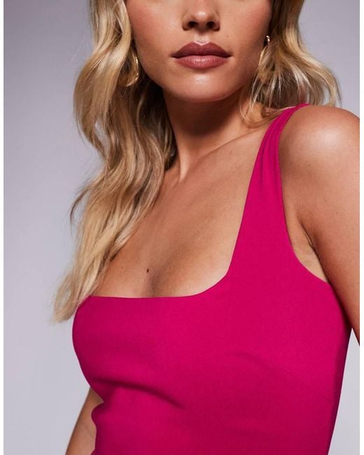 Vestido Midi Rosa Sin Mangas De Corte Sirena Con Escote Cuadrado De Bengalina De Vesper Petite de color Pink
