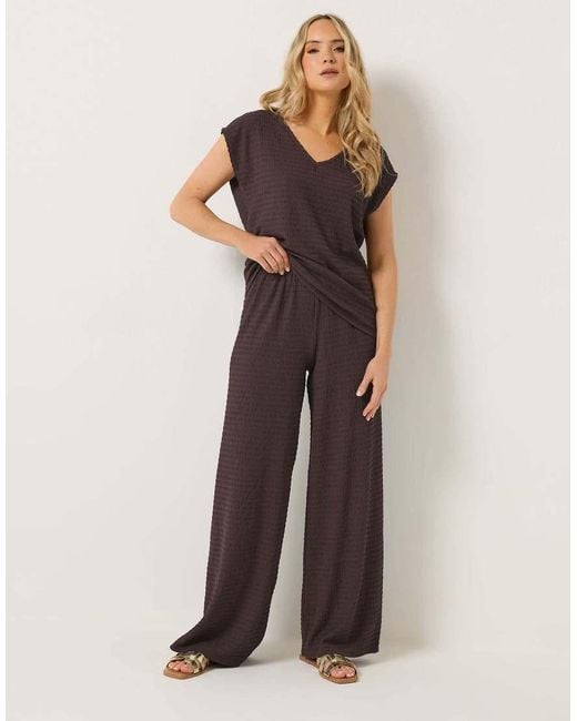 Long Tall Sally Brown Textured Wide Leg Trousers