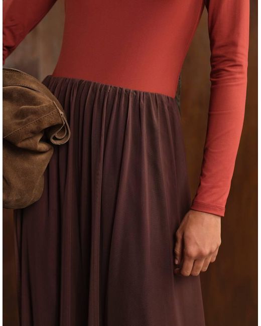 ASOS Brown Maxi Bubble Hem Skirt