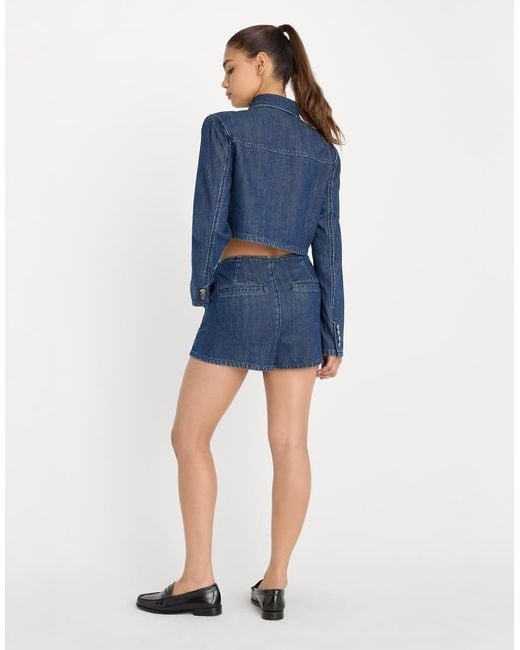 GOOD AMERICAN Blue Denim Fold-over Button Skort