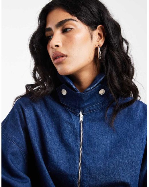 ASOS Blue Bubble Hem Funnel Neck Jacket
