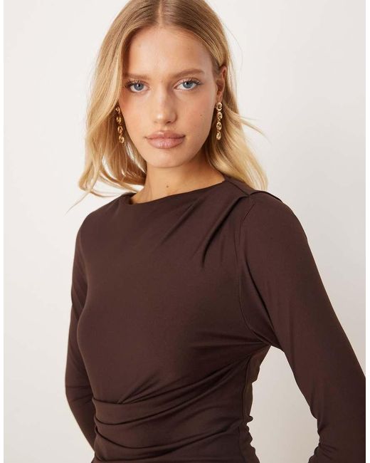 ASOS Natural Long Sleeve Drape Maxi Dress