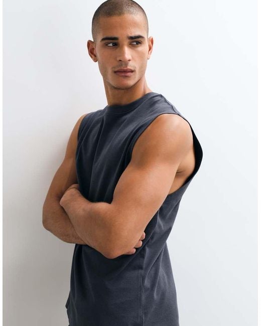 4505 Blue Icon Cotton Oversized Pump Training Tank With Quick Dry Finish for men