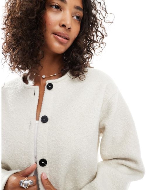 Pieces White Short Teddy Jacket