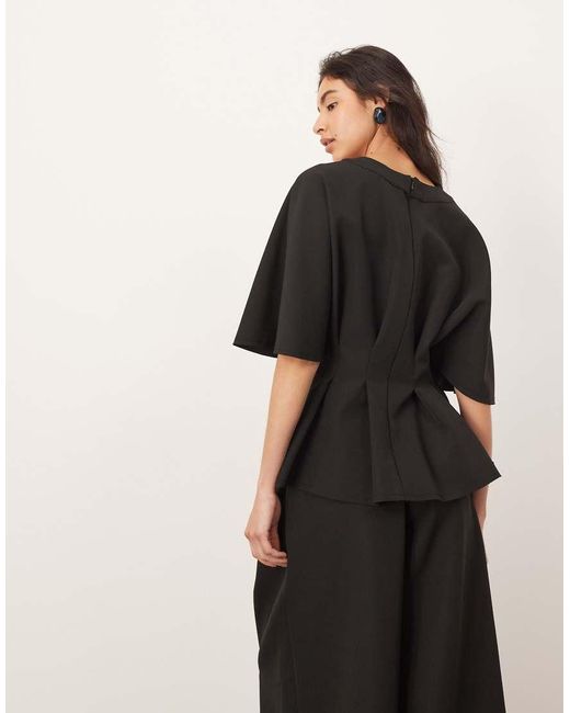 ARRANGE Black Pleat Waist Short Sleeve Top Co-ord