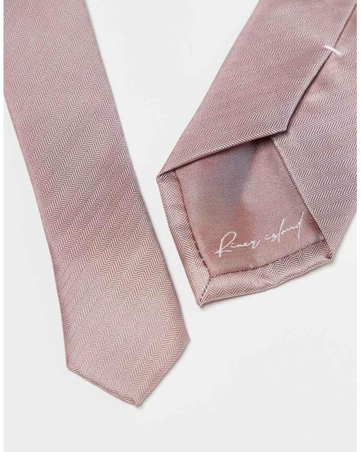River Island Pink Herringbone Tie And Pocket Square Set for men