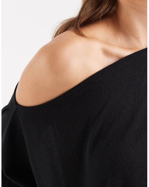 ASOS Black Textured Semi Sheer Knit Off Shoulder Cape Top
