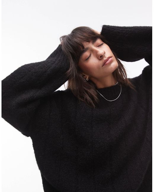 TOPSHOP Black Oversize Rib Sweater