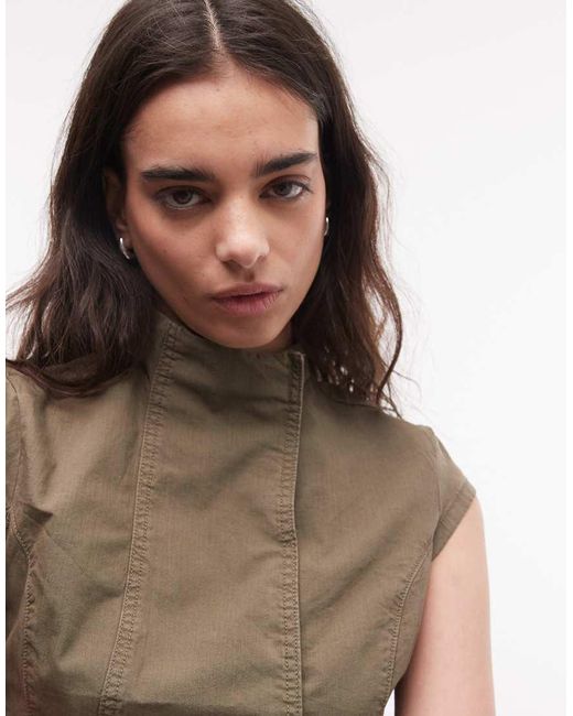 Weekday Multicolor Mock Neck Asymmetric Top With Seam Detail And Press Studs