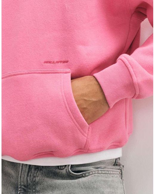 Hollister Pink Back Graphic Logo Boxy Fit Hoodie for men
