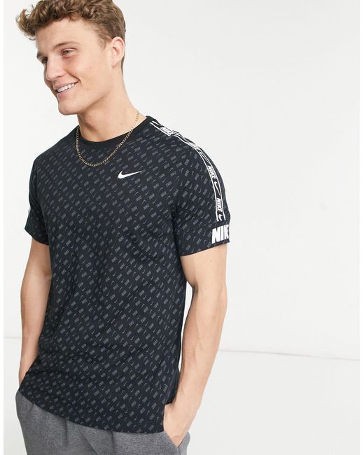 Nike Black Repeat Pack All Over Logo Print Taping T-shirt for men