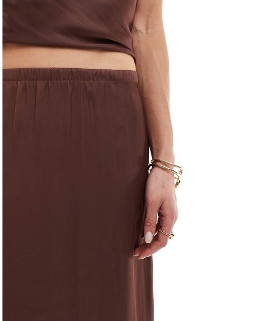 Pull&Bear Brown Satin Midi Skirt With Lace Inserts Co-ord