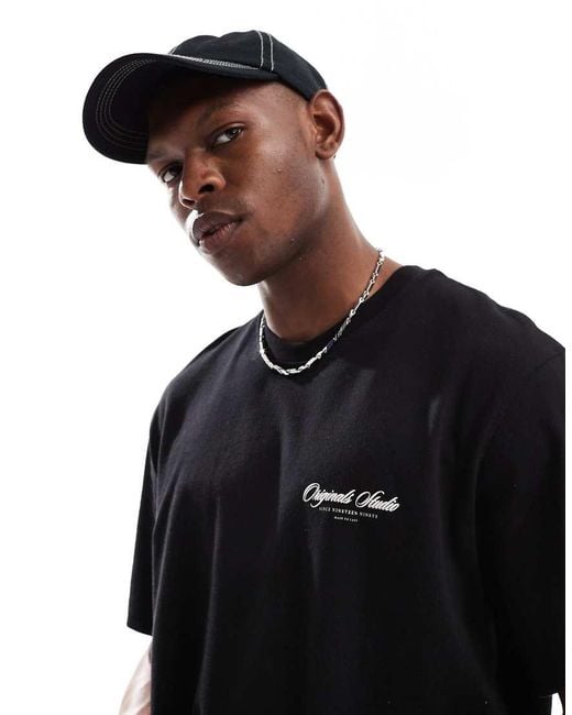 Camiseta Negra Extragrande Con Estampado "Originals" En La Espalda De Jack & Jones de hombre de color Black