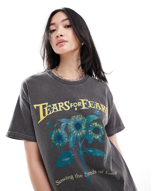 Daisy Street Blue Relaxed T-shirt With Tears For Fears Sunflower Graphic