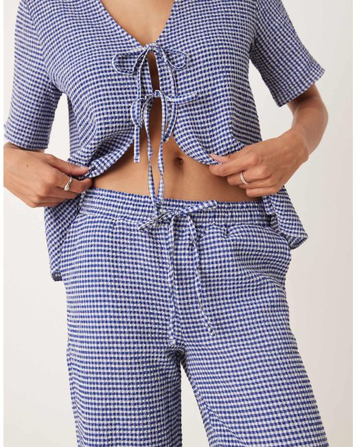 Jdy Blue – hose aus seersucker mit weitem bein und em vichy-karomuster, kombiteil