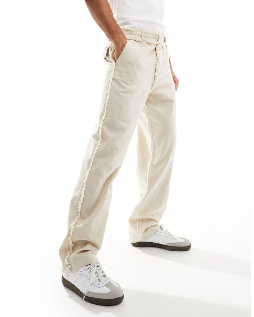 Pantalon décontracté d'ensemble en lin à coutures effilochées - taupe ASOS pour homme en coloris White