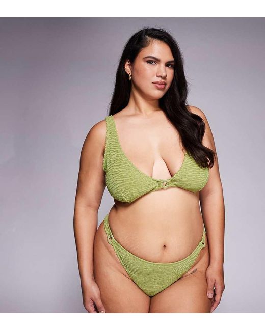 ASOS Green Asos Design Curve Laurie Textured High Apex Bikini Top With Chain Link