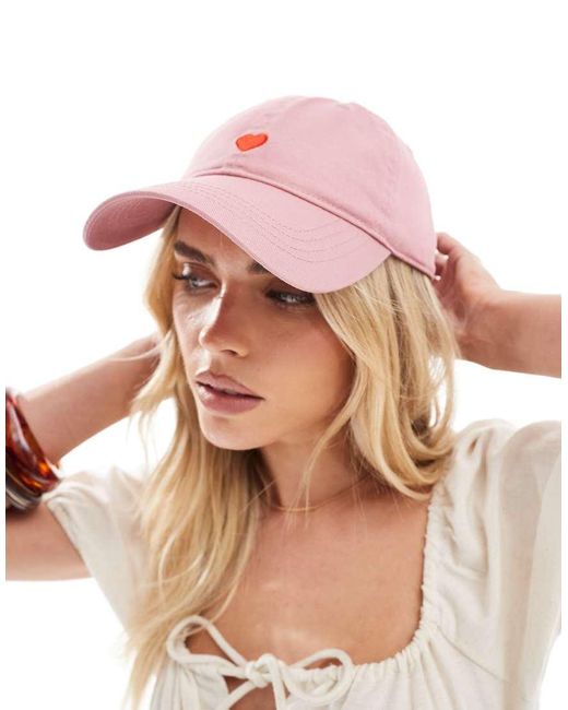Accessorize Pink Twill Cotton Baseball Cap With Heart Motify