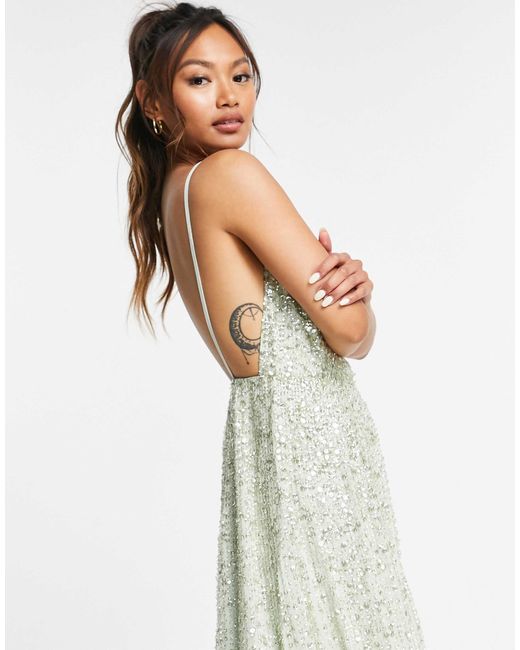 ASOS Embellished Cami Midi Dress in Green | Lyst