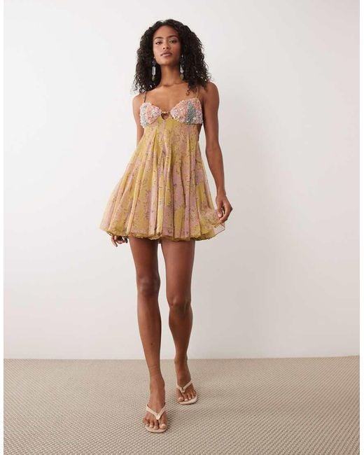 ASOS Brown Embellished Bust Cami Cut Out Mini Dress