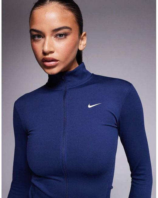 Nike Blue One Dri-fit Full Zip Fitted Long Sleeve Top