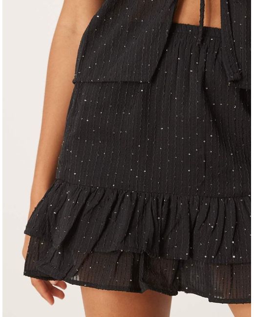 Pimkie Natural Sequin Detail Ruffle Hem Mini Skirt Co-ord