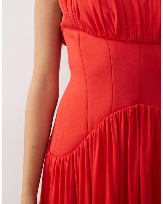 ARRANGE Red Gathe Drape Maxi Dress With Cinched Waist