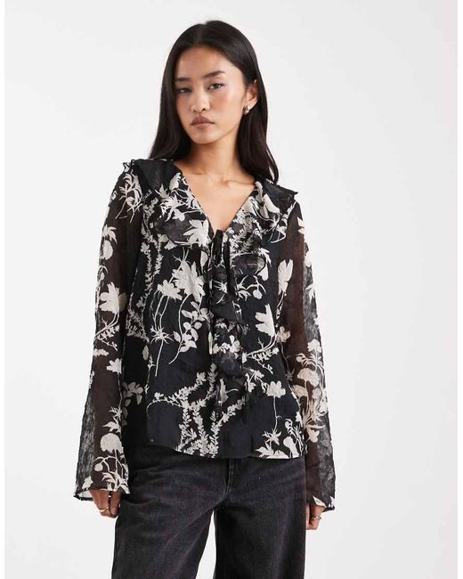 Object Doorschijnende Blouse in het Black