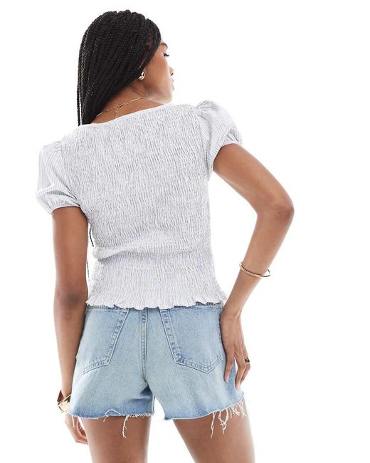 ASOS White Shirred Puff Sleeve Blouse