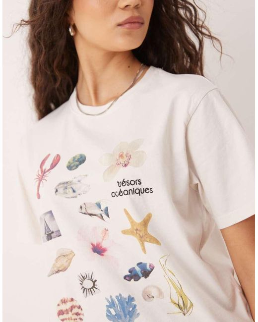 Abercrombie & Fitch White Relaxed T-shirt With Sea Details