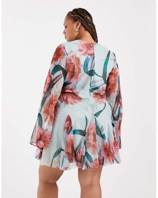 ASOS Blue Asos Design Curve Long Sleeve Mini Dress