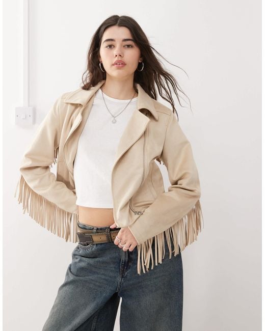 Noisy May Natural Fringe Biker Jacket