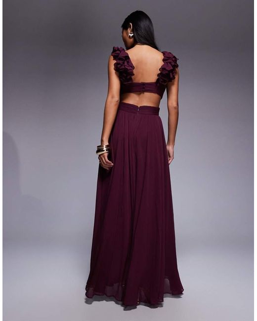 Forever New Purple Ruffle Shoulder Midaxi Dress