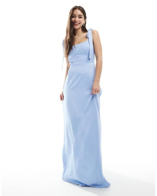 Vestito Lungo Da Damigella Fiordaliso Con Spalline Annodate di Maids To Measure in Blue
