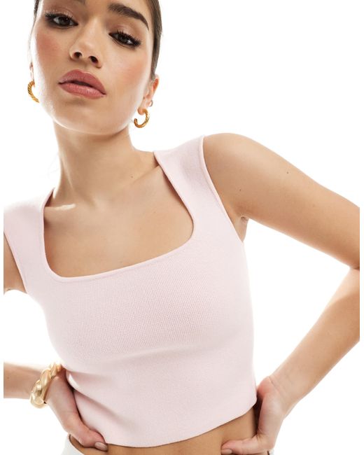 Top en maille légère à encolure carrée Stradivarius en coloris Natural