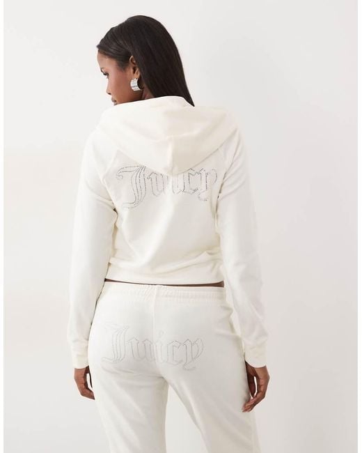 Juicy Couture Gray Velour Diamante Logo Detail Zip Through Hoodie Co-ord