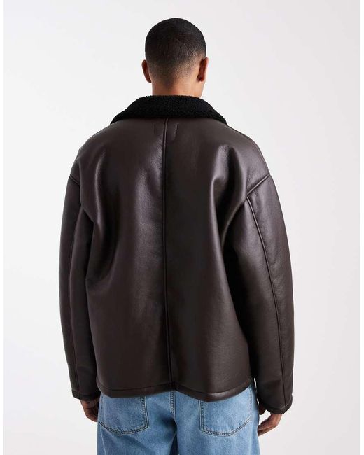 ASOS Black Aviator Jacket With Borg Collar for men