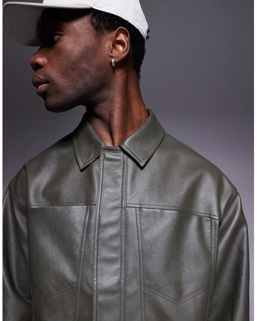 ASOS Gray Faux Leather Harrington Jacket for men