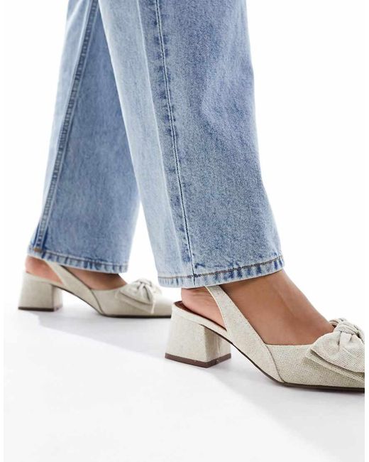 ASOS Blue Wide Fit Symphony Bow Slingback Mid Block Heeled Shoes