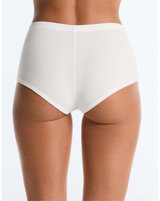 Oysho White 2 Cotton Blend Logo Shorties