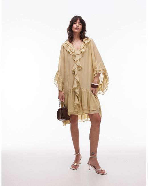 & Other Stories Multicolor Sheer Chiffon Mini Dress With Ruffles And Tier Hem