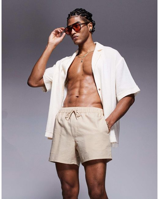 ASOS White Seersucker Swim Shorts for men