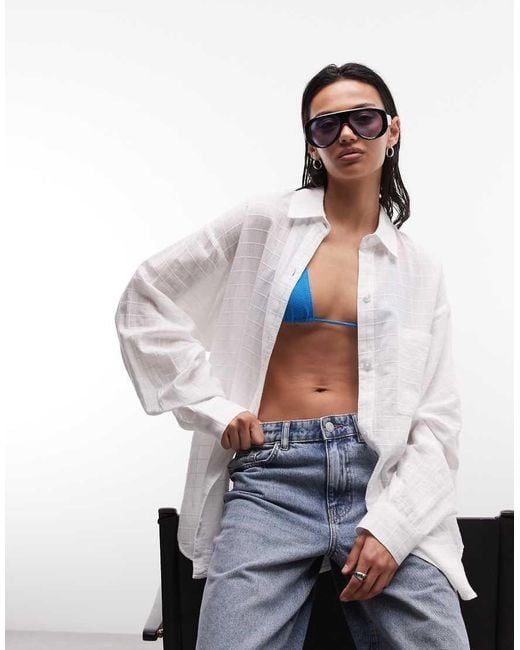 Collusion White Textured Oversized Beach Shirt