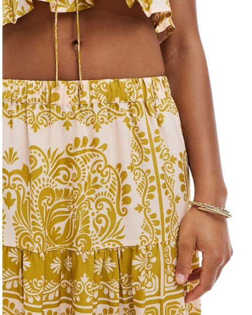 Wednesday's Girl Metallic Printed Tiered Maxi Skirt Co-ord