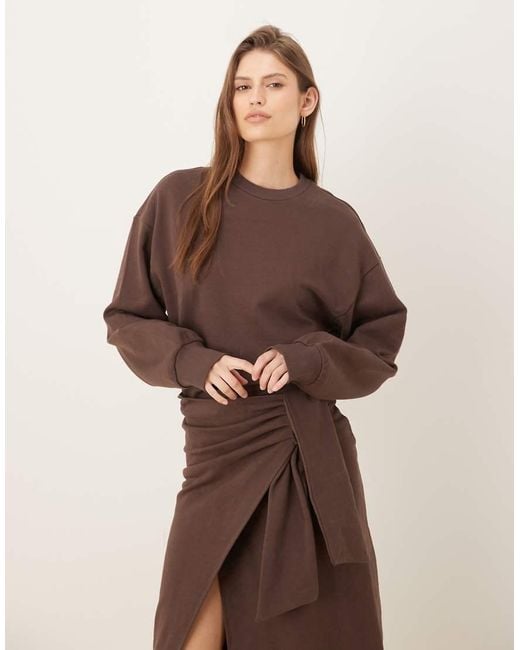 ASOS Brown Circular Design Collection Wrap Midi Sweat Dress