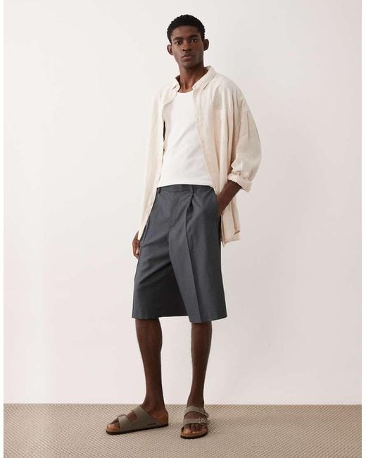 ASOS Blue Tailored Pleated Denim Look Oversized Bermuda Shorts for men