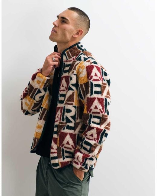 Parlez Multicolor Abstract Printed Borg Jacket for men