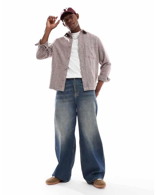 ASOS Overshirt Met Visgraatmotief En Patch-Zak in het Gray voor heren