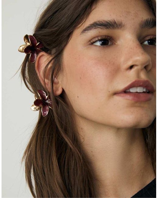 Stradivarius Red Pack Of 3 Floral Hair Clips