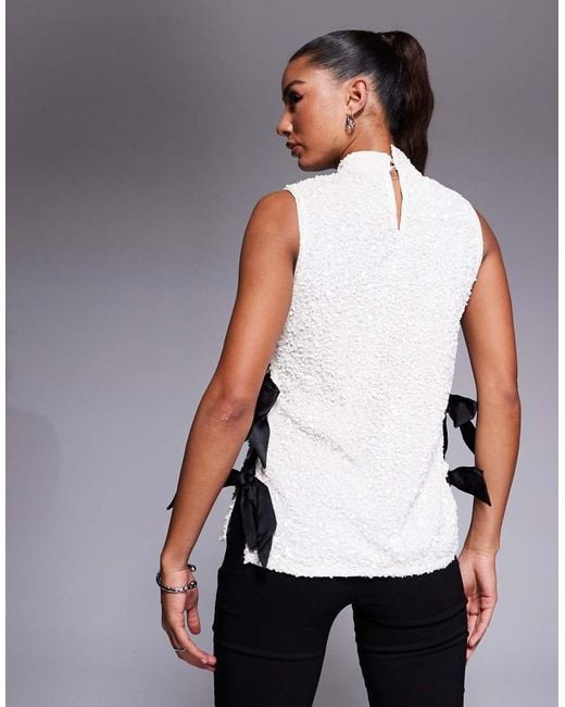 River Island Sequin Top With Side Bow Detail in Grey Lyst UK